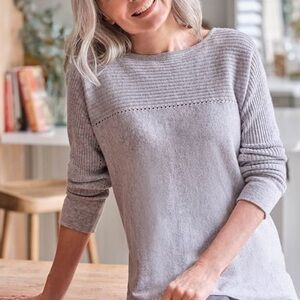 WoolOvers Cashmere Merino Wool Grey Rib Yoke Pointelle Sweater‎